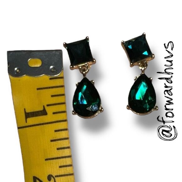 Bundle Sale 3 for $15 | Drop Earrings – Faceted Green Square & Teardrop Stones - Picture 8 of 9